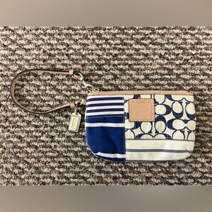 Coach Daisy Patchwork Wristlet Blue White and Silver Canvas and Leather NWOT